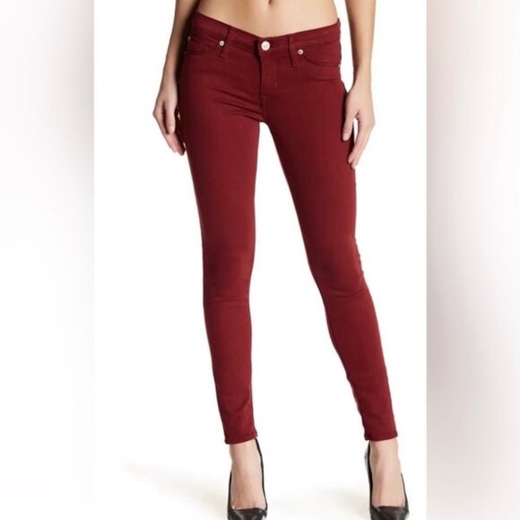 Hudson Womens Krista Super Skinny Jeans Burgundy Red Stretchy Mid Rise size 27 - Picture 1 of 12